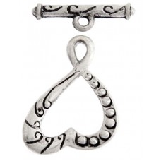 26mm Heart Fancy Toggle Clasp, Antique Silver, Pack of 2 clasps