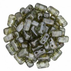 Luster Transparent Green 2-Hole Brick Bead - 3 x 6mm - Pack of 50 