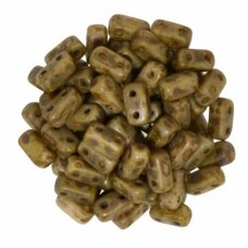 Opaque Light Beige - Copper Picasso 2-Hole Brick Bead - 3 x 6mm - Pack of 50 