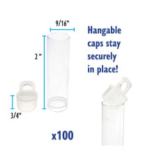 50mm x 14mm Clear Plastic Tubes with hanging cap, pack of 100