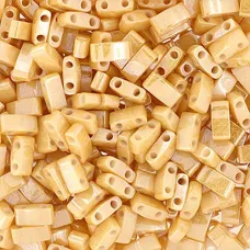 Light Caramel Opaque Ceylon, Miyuki Half Tila Beads, colour 0593, 50gm bag