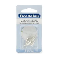 Cord Ends, Fold-Over, 4.6mm  O.D., 12mm length, Silver Plated E-Coat,8 pc